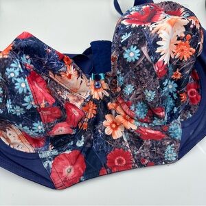 Elomi Roxy 38FF Floral Long Line Bra Denim
